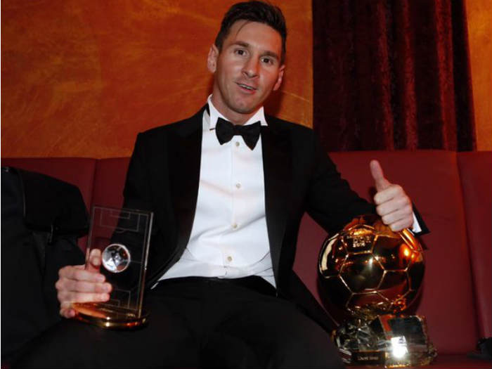 Messi with his fifth Ballon d’Or Award