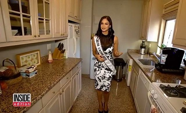 Miss Universe Pia Wurtzbach shows to Inside Edition the kitchen of her apartment in New York