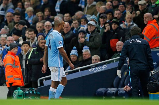 Manchester City's Vincent Kompany goes off injured