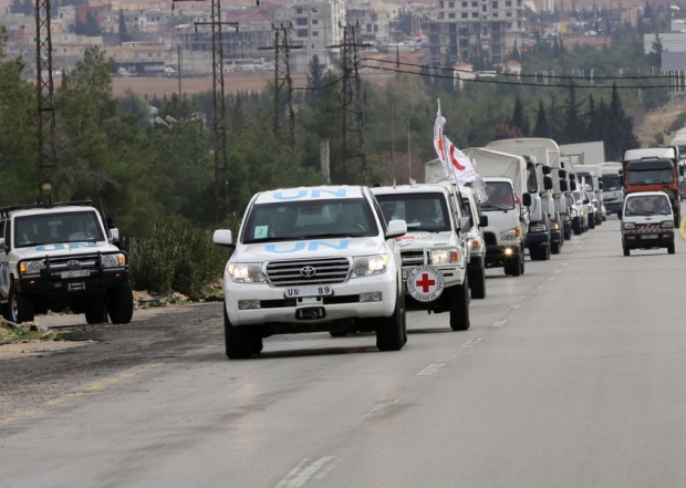 Aid convoys carrying food medicine and blankets leave the Syrian capital Damascus as they head to the besieged town of Madaya