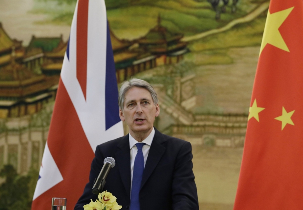 British Foreign Secretary Philip Hammond speaks at a joint news conference with China's Foreign Minister Wang Yi after a meeting at the Ministry of Foreign Affairs in Beijing China today. – Reuters pic