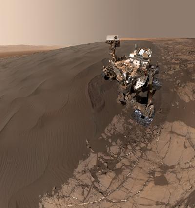 The Curiosity rover took the latest selfie while it collected sand samples from the Namib Dune on Mars also