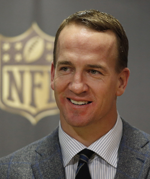 Denver Broncos quarterback Peyton Manning speaks during a press conference following the NFL football AFC Championship game between the Denver Broncos and