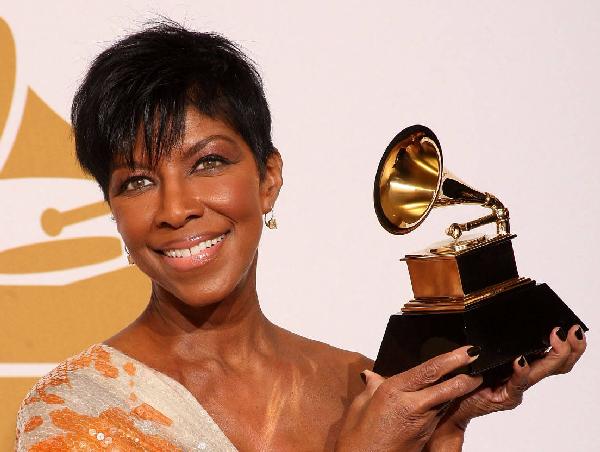 Natalie Cole holds the best instrumental arrangement accompanying vocalist award backstage at the 51st Annual Grammy Awards in Los Angeles