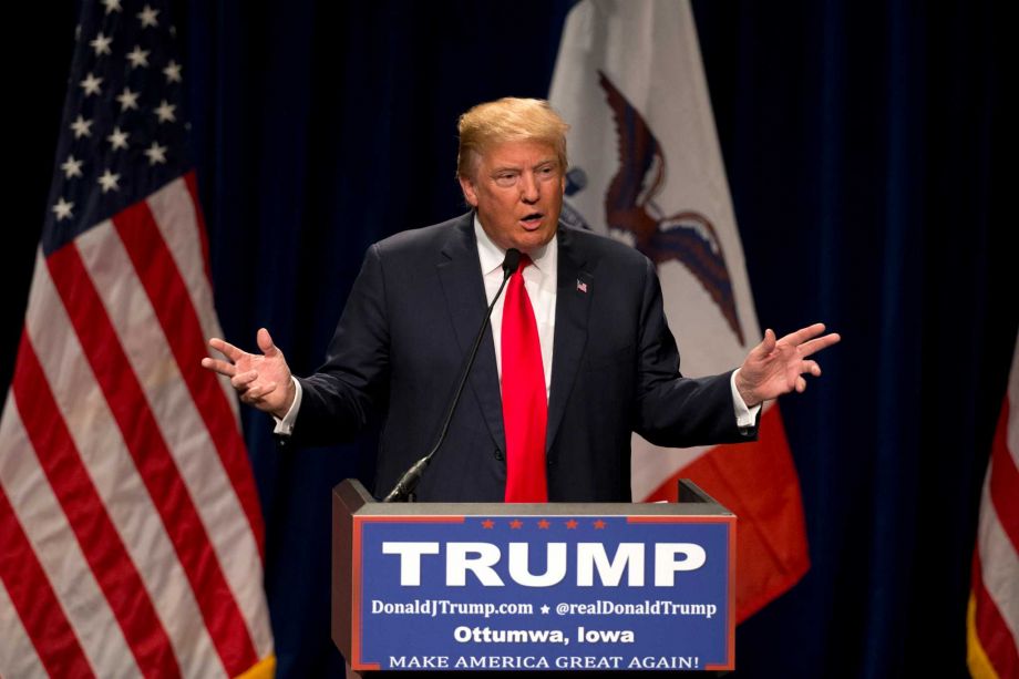 Republican presidential candidate Donald Trump speaks at a rally Saturday Jan. 9 2016 in Ottumwa Iowa