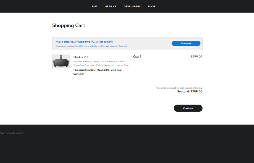 Oculus Rift Pre Orders Are Up Debuts At $599 USD