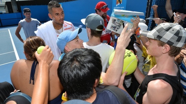 Nick Kyrgios meets fans after practice