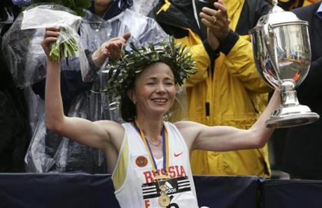 Lidiya Grigoryeva of Russia was all smiles after being awarded the laurel wreath in 2007