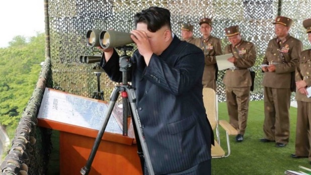 North Korean leader Kim Jong Un inspecting a firing contest