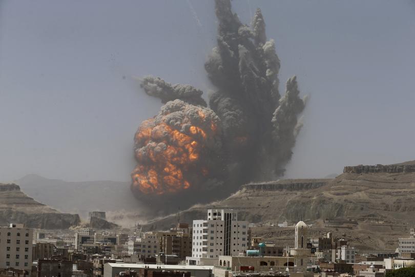 An explosion after a weapons depot is bombed in Sana'a Yemen