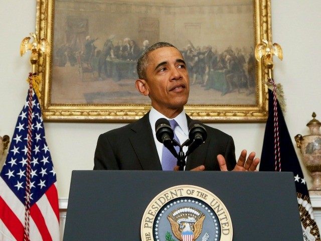 WASHINGTON DC- JANUARY 17  U.S. President Barack Obama delivers a statement on the relations between US and Iran including the release of the US hostages that were held in Iran in the cabinet room of the White House