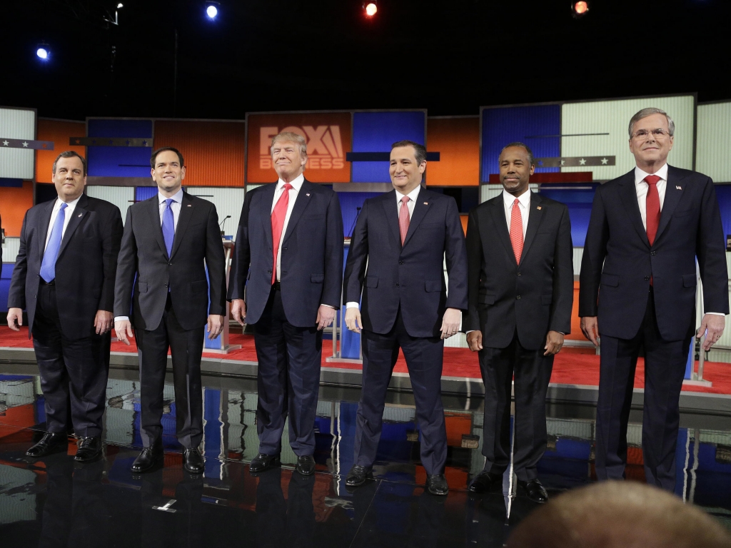 Republican presidential candidates take the stage before the Fox Business Network Republican presidential debate at the North Charleston Coliseum Thursday Jan. 14 2016 in North Charleston S.C