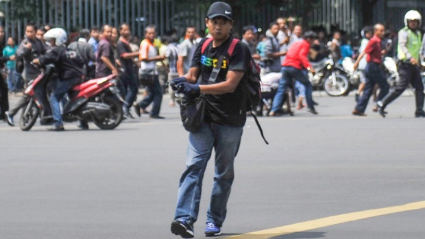 One of the suspected terrorists during the fatal attack in Jakarta on Thursday