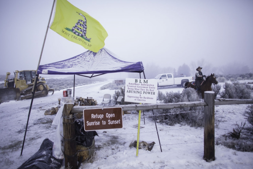 Duane Ehmer rides his horse Hellboy at the occupied Malheur National Wildlife Refuge on the sixth day of the occupation of the federal building in Burns Oregon