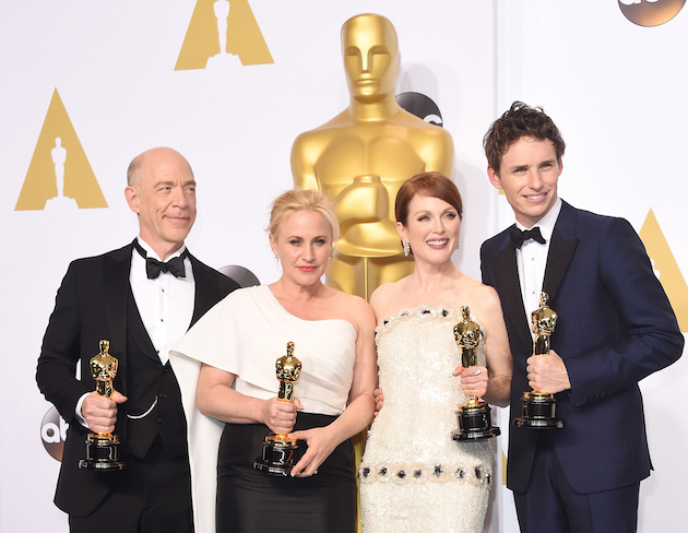 2015 Oscar winners J.K. Simmons Patricia Arquette Julianne Moore and Eddie Redmayne. Image Getty