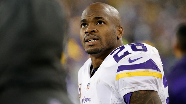 GREEN BAY WI- JANUARY 03 Adrian Peterson #28 of the Minnesota Vikings looks on during the second half against the Green Bay Packers at Lambeau Field