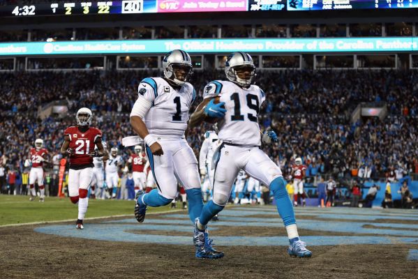 Cam Newton of the Carolina Panthers celebrates