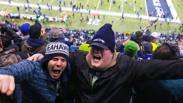 Seattle Seahawks fans celebrating victory in the 2014 NFC Championship game