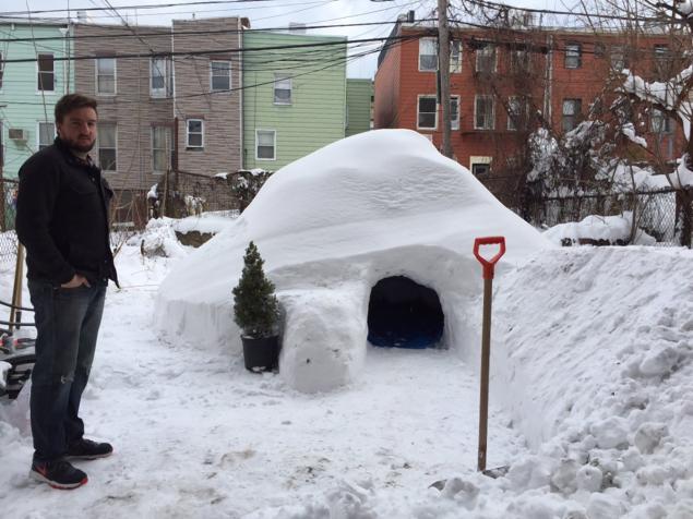 Patrick Horton built this igloo outside his residence on India St. in Greenpoint