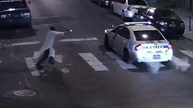 Surveillance image of Philadelphia police officer shooting