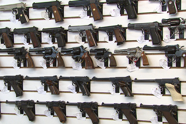 Guns on a display wall