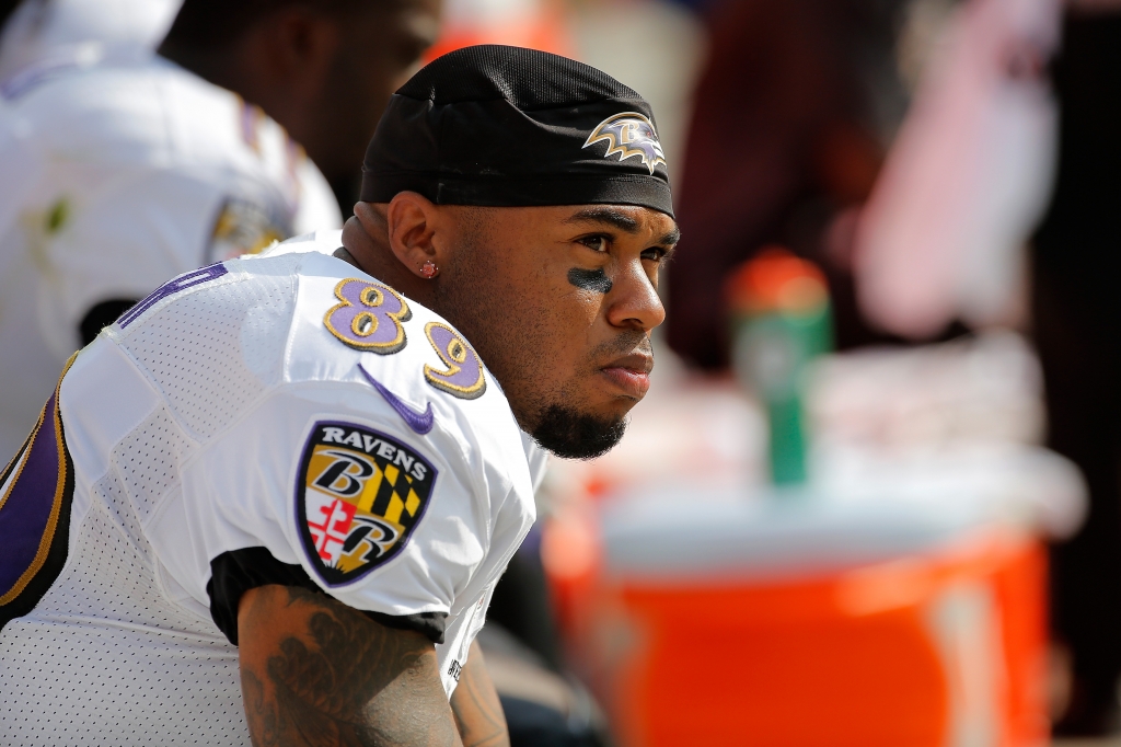 DENVER CO- SEPTEMBER 13 Steve Smith #89 of the Baltimore Ravens looks on from the bench against the Denver Broncos at Sports Authority Field at Mile High