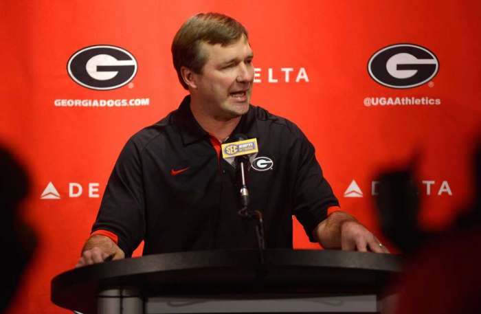 New Georgia coach Kirby Smart speaks during a news conference Wednesday in Athens Ga. AP