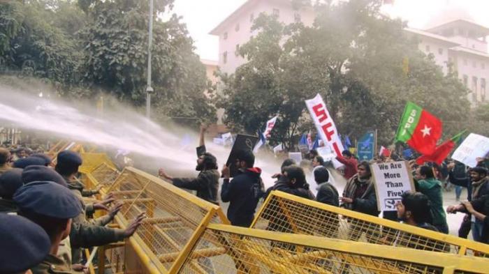 Police had to use force and water cannons to disperse the gathering