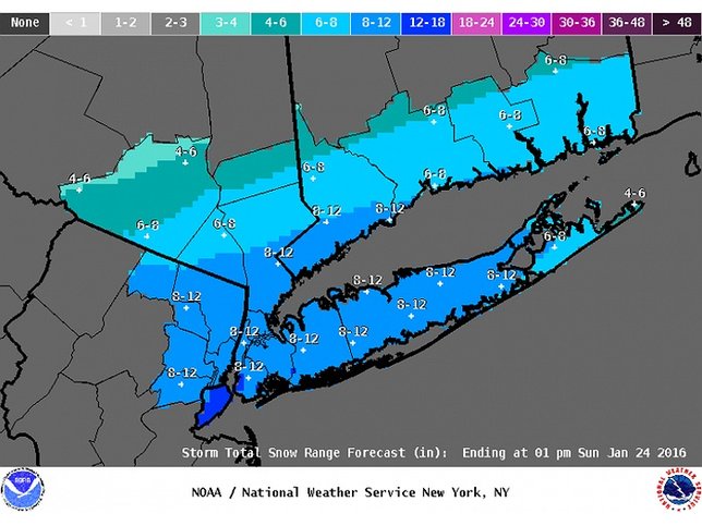 Predicted Snow Totals for Long Island & the surrounding Tri State Area