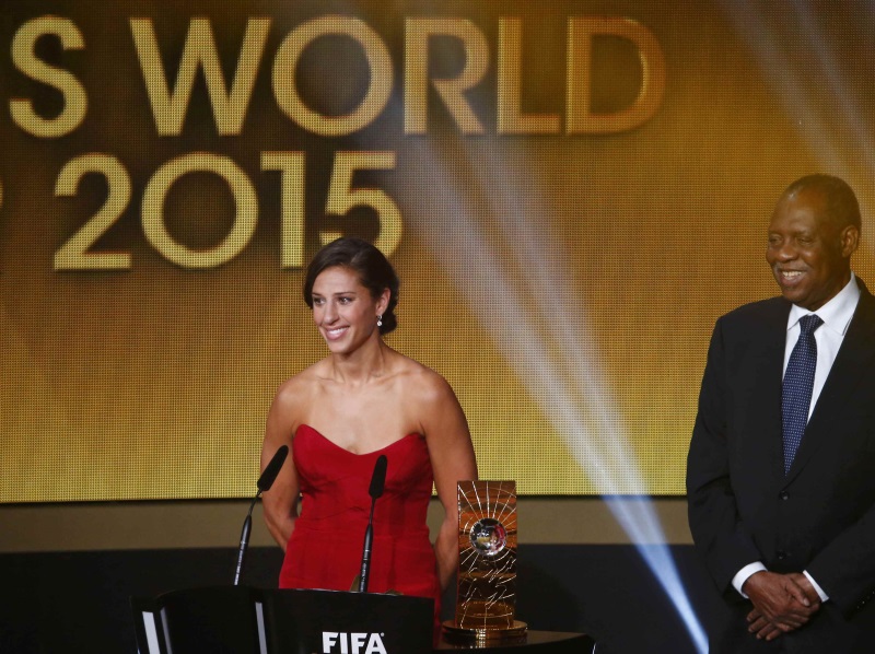 Carli Lloyd gives her speech after winning the women's player of the year award