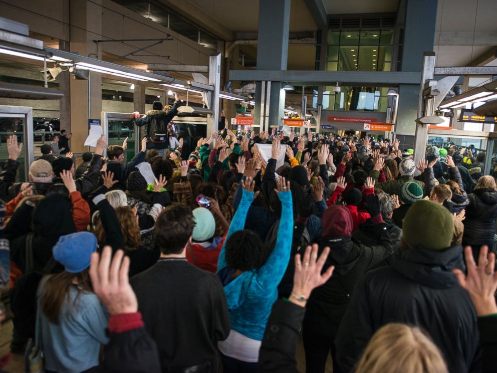 Protestors at Minneapolis-St. Paul International airport. Getty Images