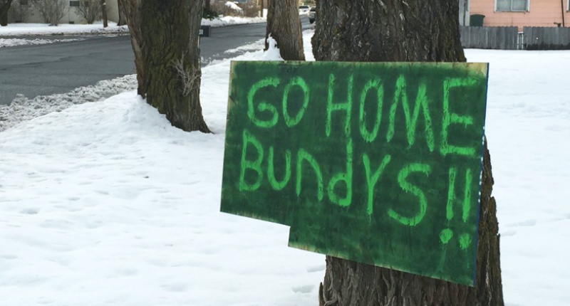 Go home Bundy sign in Oregon via G.O.H.O.M.E