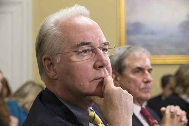 Rep. Tom Price R-Ga. chairman of the House Budget Committee and a physician appears before the Rules Committee joined at right by Rep. John Yarmuth D-Ky