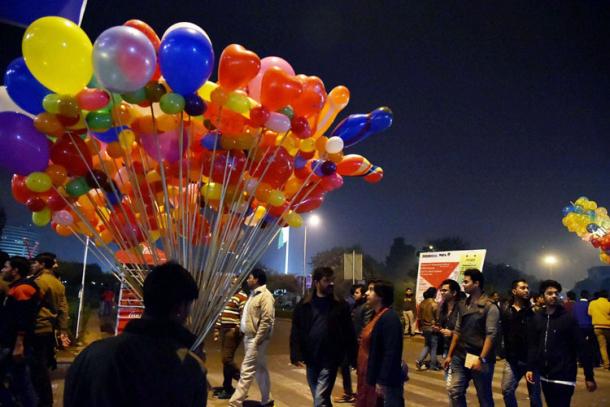 Revelers at Connaught Place on the eve of New Year in Delhi