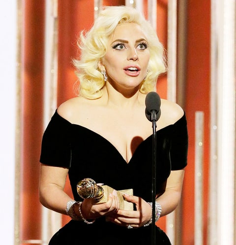 Lady Gaga on stage at the Golden Globes 2016