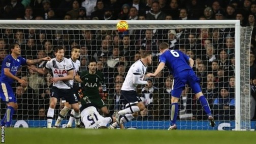 Robert Huth heads in from a corner kick to hand Leicester three points