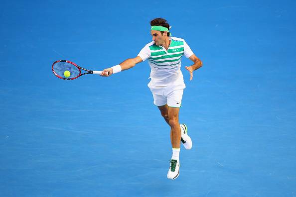 Roger Federer in action during his opening encounter of the 2016 Australian Open