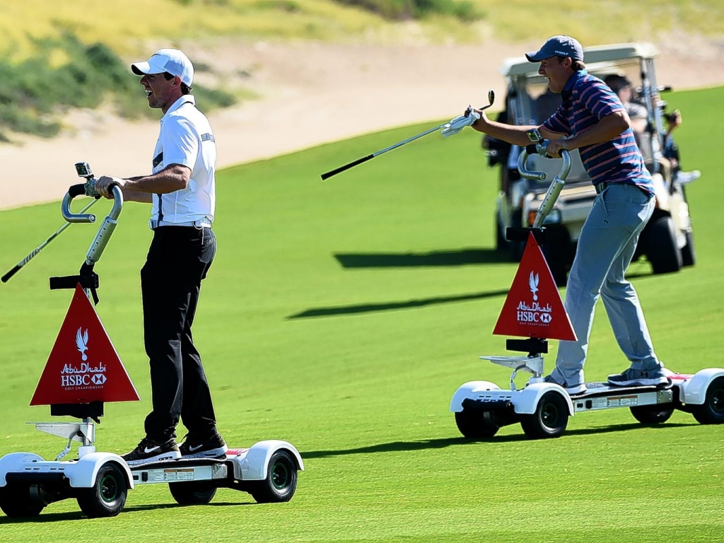 Rory Mc Ilroy and Jordan Spieth at the Saadiyat Beach course in Abu Dhabi