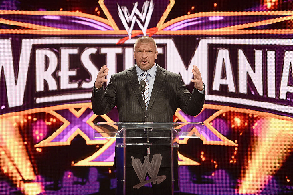 NEW YORK NY- APRIL 01 Triple H attends the Wrestle Mania 30 press conference at the Hard Rock Cafe New York