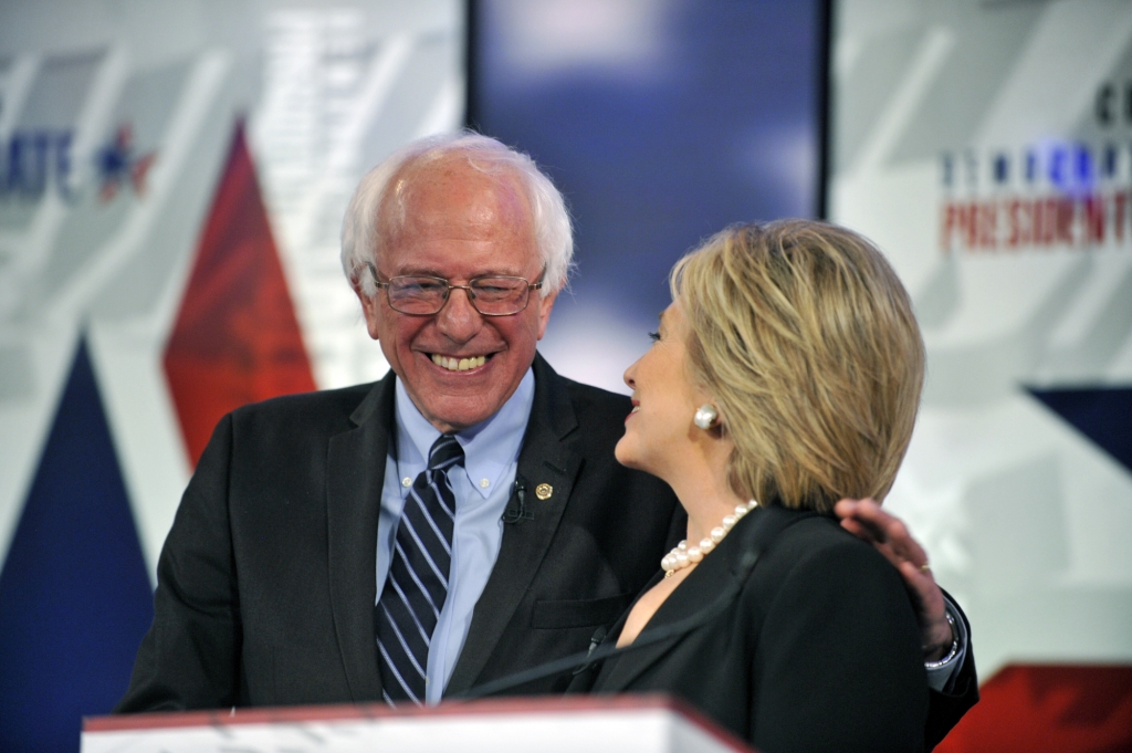 Sen. Bernie Sanders and Former U.S. Secretary of State Hillary Clinton at the Democratic Presidential Debate in Des Moines Iowa on Nov. 14 2015