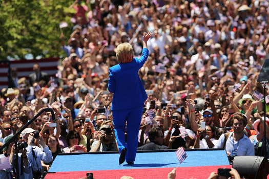 Hillary Clinton should give more rousing large crowd speeches to match the excitement of the Bernie Sanders and Donald Trump presidential campaigns