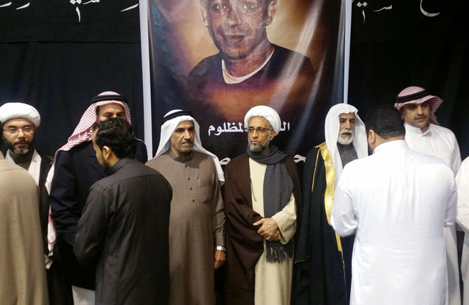 5 2016 by a citizen journalist which has been verified and is consistent with other AP reporting Sheikh Hassan al-Saffar a top Shiite cleric from Qatif center stands with family members of Shiite Sheikh Nimr al-N