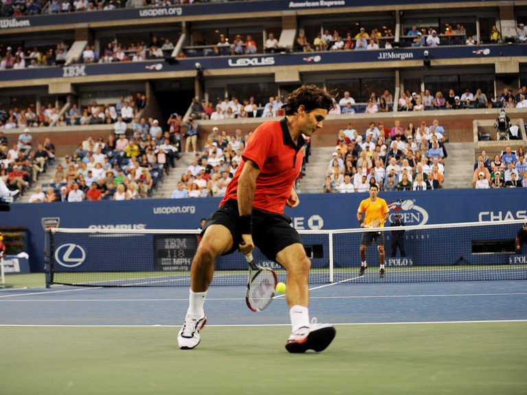 Federer hit his famous hot-dog shot against Djokovic at the 2009 US Open