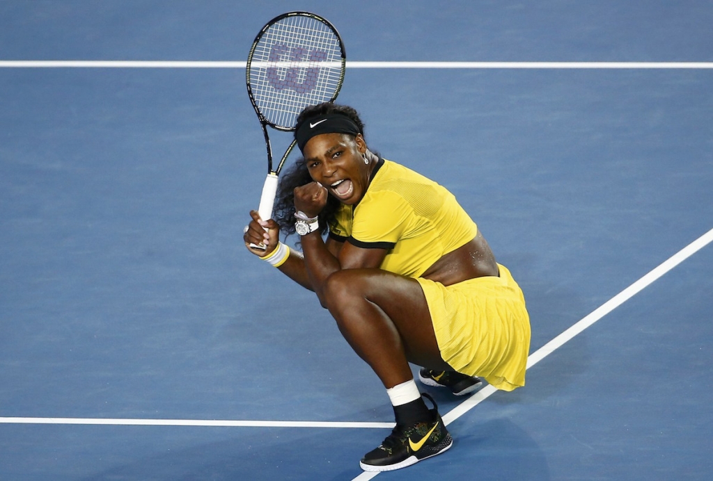 Serena Williams celebrates after winning her semi-final match against Agnieszka Radwanska at the Australian Open tennis tournament at Melbourne Park. – Reuters pic