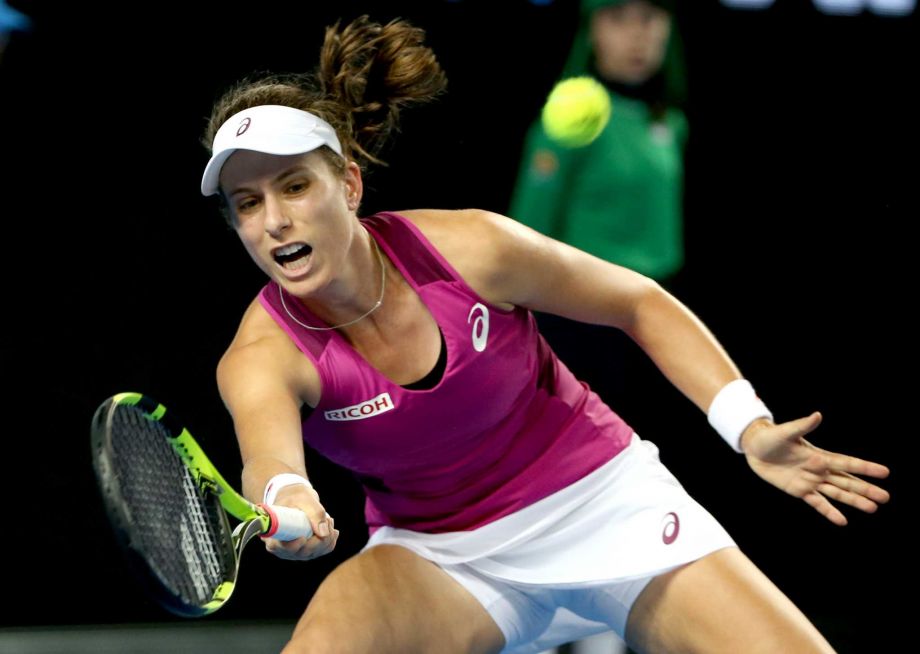 Johanna Konta of Britain makes a forehand return to Denisa Allertova of the Czech Republic during their third round match at the Australian Open tennis championships in Melbourne Australia Saturday Jan. 23 2016