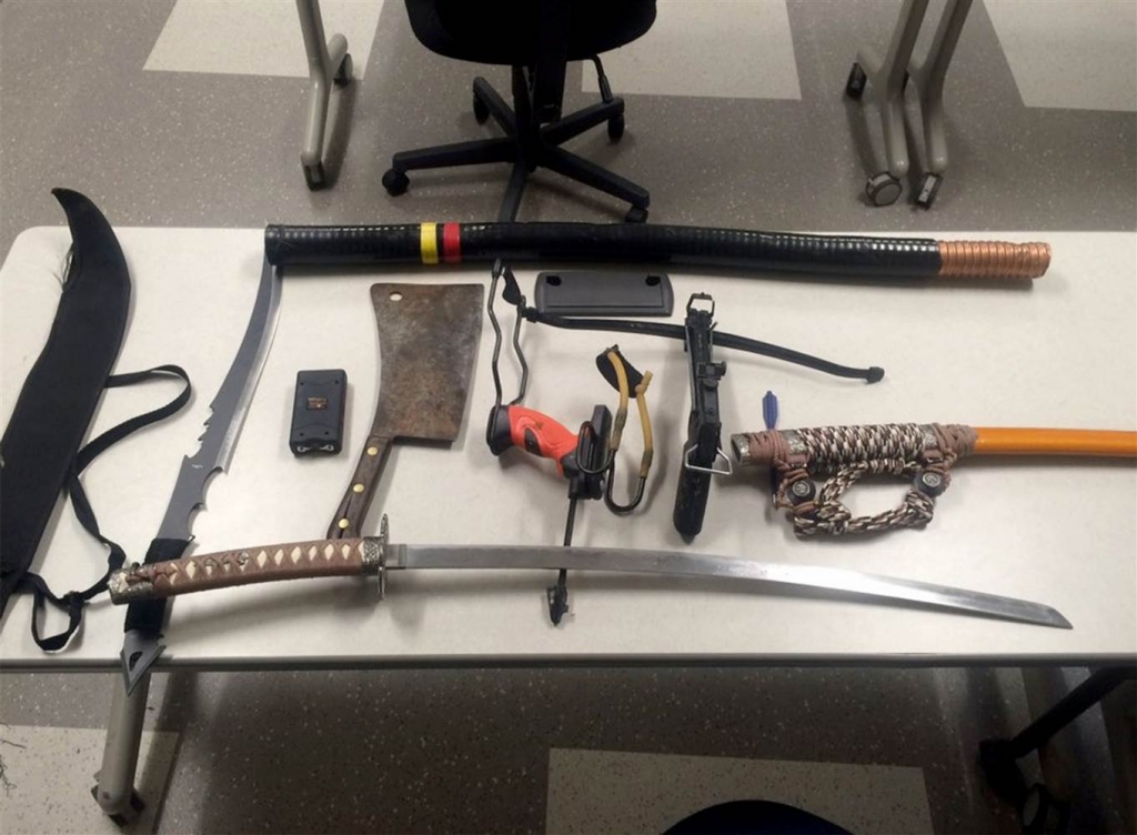 Several weapons were seized in the Gillette Stadium employee parking lot. Foxborough Police via Twitter