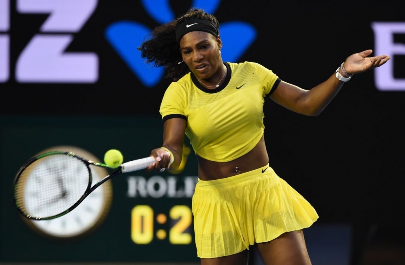 Serena Williams of the US plays a forehand return during her women's singles match against Russia's Daria Kasatkina on day five of the 2016 Australian Open tennis tournament./AFP