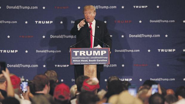 US Republican presidential candidate Donald Trump addressing the crowd during a campaign rally at the Westin Hilton Head Island Resort and Spa in Hilton Head Island South Carolina