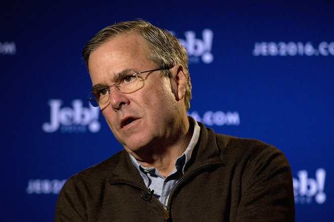 2016 Republican presidential candidate former Florida Gov. Jeb Bush speaks during an interview with The Associated Press in Coralville Iowa. Political groups are flooding the airways during popular game shows including'Wh