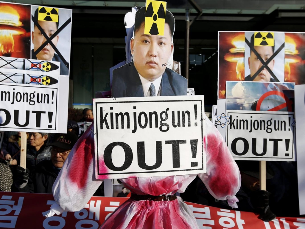 South Korean demonstrators protest in Seoul after the reported test EPA